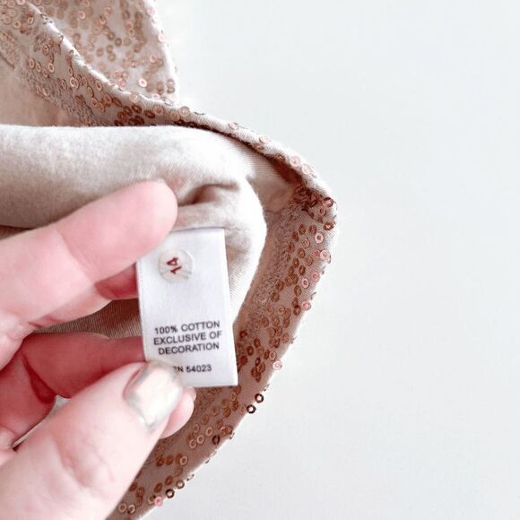 NWT Banana Republic Womens Sequin Blouse Scoop Neck Short Sleeve Rose Gold Small - Picture 4 of 7